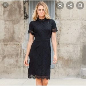 DownEast Black Semi Formal Lace Midi Dress